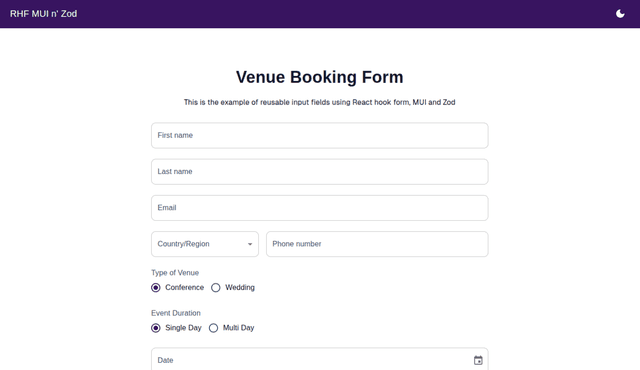 RHF MUI and Zod website image