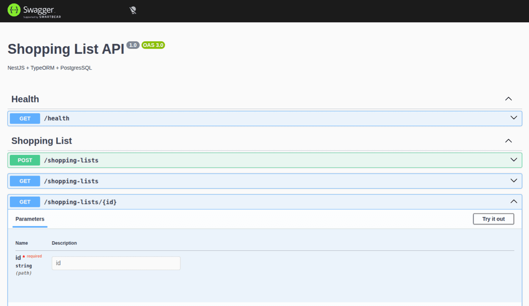 Shopping List API website image